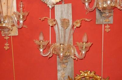 Three Wall Lamps Has Three Arms of Light Crystal of Murano Straws of Gold