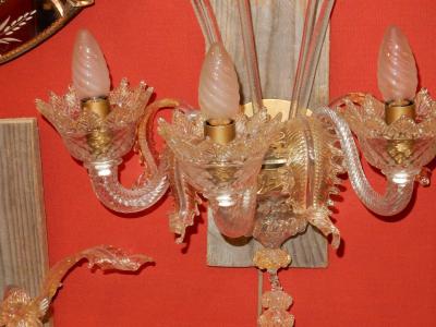 Three Wall Lamps Has Three Arms of Light Crystal of Murano Straws of Gold