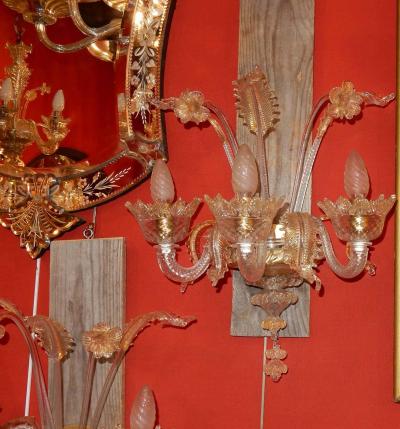 Three Wall Lamps Has Three Arms of Light Crystal of Murano Straws of Gold