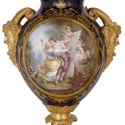 Three piece Louis XV Rococo style porcelain and ormolu clock set