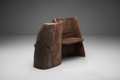 Tibetan Carved Wood T te a T te Love Seat Tibet 19th century