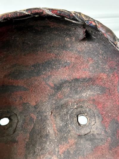 Tibetan Gilt Copper Alloy Mask on Display Stand