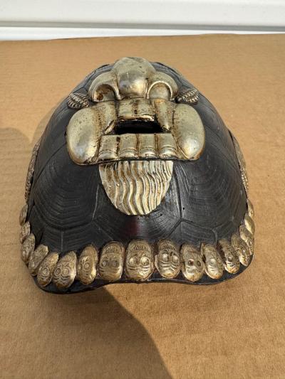 Tibetan Monkey Mask Sculpture with Metal Accents