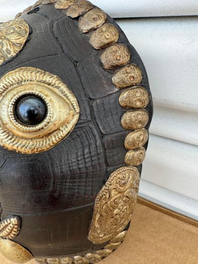 Tibetan Monkey Mask Sculpture with Metal Accents