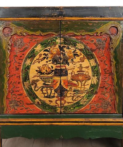 Tibetan Painted Four Door Cabinet 19th Century