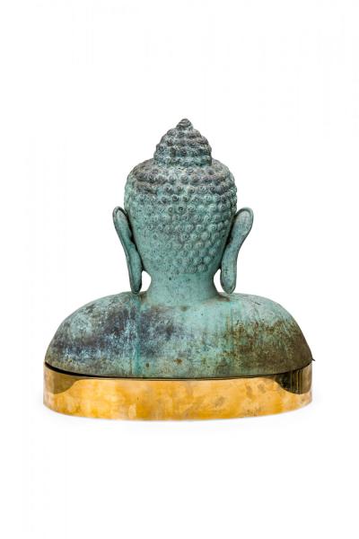 Tibetan Patinated Bronze and Brass Buddha Bust