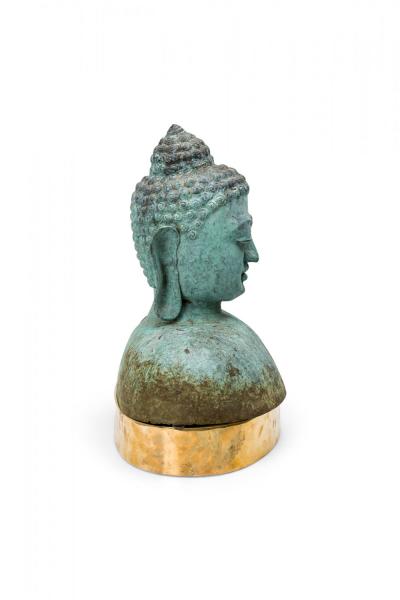 Tibetan Patinated Bronze and Brass Buddha Bust