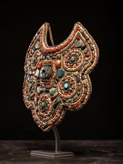 Tibetan antique Pectoral Turquoise and Fossil Coral from Himalaya