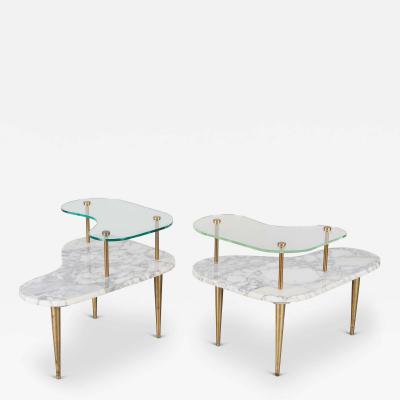 Tiered Italian Organic Form Carrara Marble Accent Tables Pair