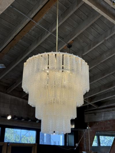 Tiered Textured Murano Glass and Brass Chandelier 1970s