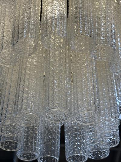 Tiered Textured Murano Glass and Brass Chandelier 1970s