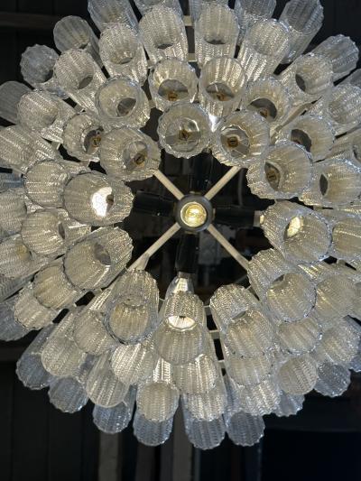 Tiered Textured Murano Glass and Brass Chandelier 1970s