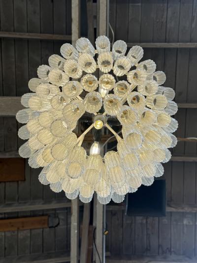 Tiered Textured Murano Glass and Brass Chandelier 1970s
