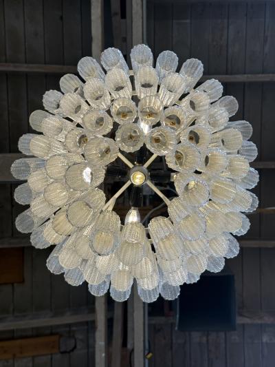 Tiered Textured Murano Glass and Brass Chandelier 1970s