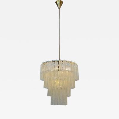 Tiered Textured Murano Glass and Brass Chandelier 1970s
