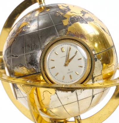 Tiffany Co Gilt Silvertone Bronze Angelus Globe Form Clock Weather Station
