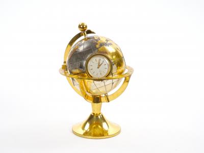 Tiffany Co Gilt Silvertone Bronze Angelus Globe Form Clock Weather Station