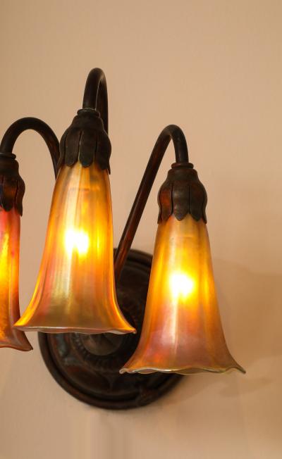 Tiffany Studios A Fine Pair of 3 Light Wall Sconces by Tiffany Studios