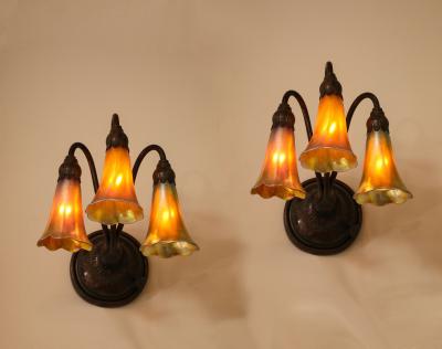Tiffany Studios A Fine Pair of 3 Light Wall Sconces by Tiffany Studios