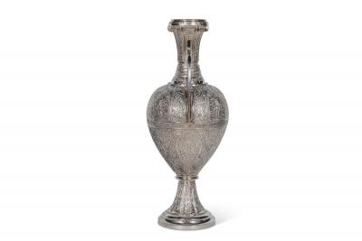 Tiffany Studios A Magnificent Pair of Silvered Bronze Alhambra Vases by Tiffany Studios