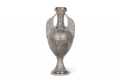 Tiffany Studios A Magnificent Pair of Silvered Bronze Alhambra Vases by Tiffany Studios