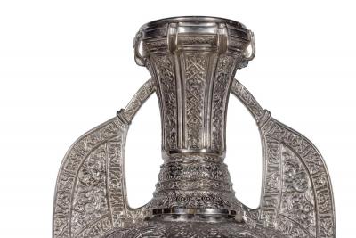 Tiffany Studios A Magnificent Pair of Silvered Bronze Alhambra Vases by Tiffany Studios