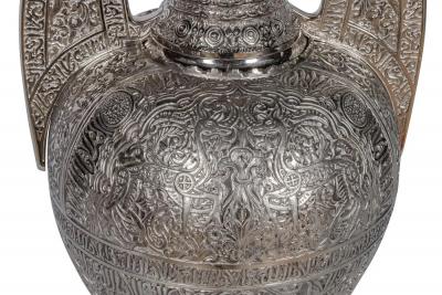 Tiffany Studios A Magnificent Pair of Silvered Bronze Alhambra Vases by Tiffany Studios