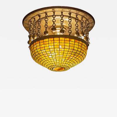Tiffany Studios Ceiling Fixture with Gold Iridescent Turtle Back Tile