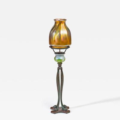 Tiffany Studios Decorated Candlestick with Favrile Glass Shade