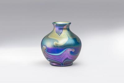 Tiffany Studios Early Decorated Blue Iridescent Cabinet Vase