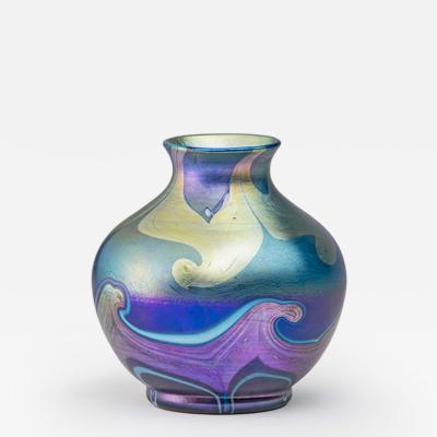 Tiffany Studios Early Decorated Blue Iridescent Cabinet Vase