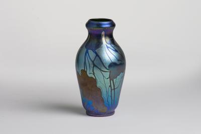 Tiffany Studios Early Decorated Blue Iridescent Favrile Glass Vase