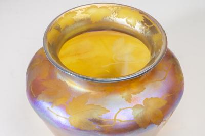 Tiffany Studios Gold Iridescent Tiffany Favrile Glass Vase with Intaglio Motif