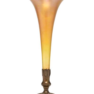 Tiffany Studios Iridescent Gold Favrile Glass and Bronze Base Trumpet Vase