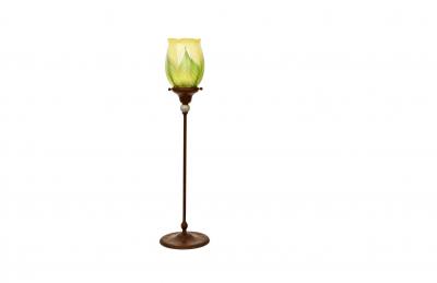Tiffany Studios Jeweled Candlestick Pulled Feather Favrile Shades