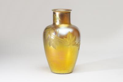 Tiffany Studios Large Gold Iridescent Vase with Intaglio Decoration