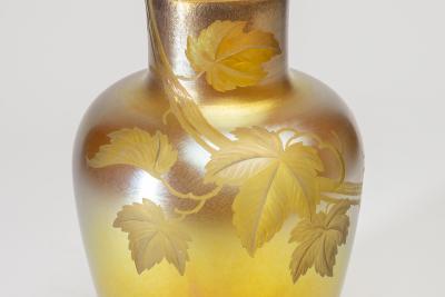 Tiffany Studios Large Gold Iridescent Vase with Intaglio Decoration