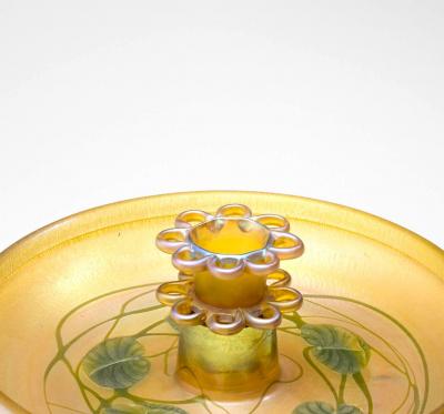 Tiffany Studios Leaf and Vine Favrile Glass Flower Bowl Centerpiece with Frog