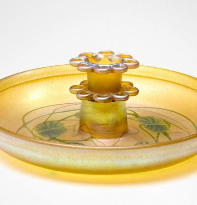 Tiffany Studios Leaf and Vine Favrile Glass Flower Bowl Centerpiece with Frog