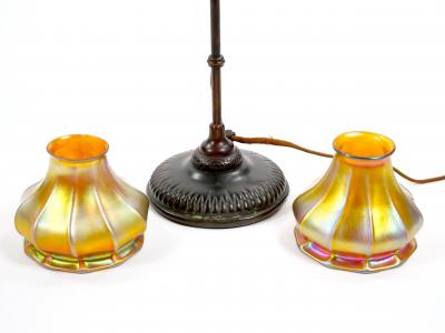 Tiffany Studios New York Signed Bronze Base and Globes Double Student Lamp
