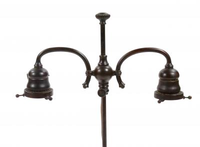 Tiffany Studios New York Signed Bronze Base and Globes Double Student Lamp