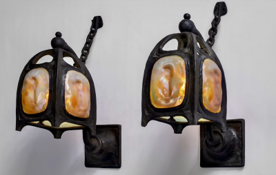 Tiffany Studios Pair of Turtleback Lantern Sconces