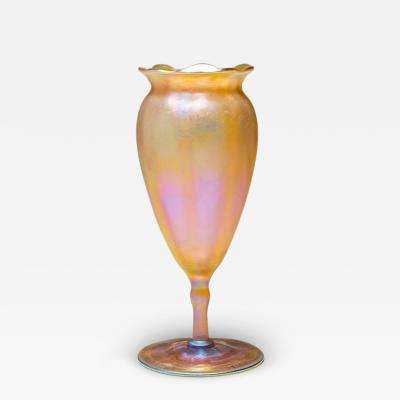 Tiffany Studios Ruffled Gold Iridescent Flower Form Vase