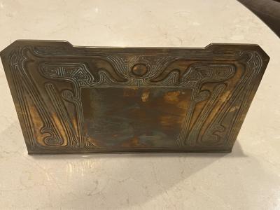 Tiffany Studios TIFFANY STUDIOS CHINESE PATTERN GILT BRONZE 7 PIECE DESK SET