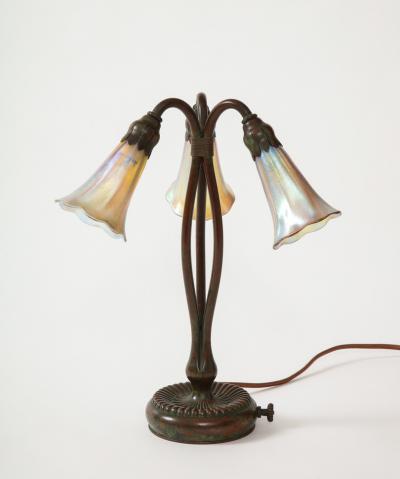 Tiffany Studios Three Light Lily Tiffany Table or Desk Lamp