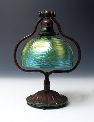 Tiffany Studios Tiffany Studios 7 green Favrile harp desk lamp