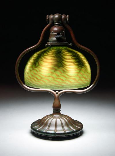 Tiffany Studios Tiffany Studios 7 green Favrile harp desk lamp