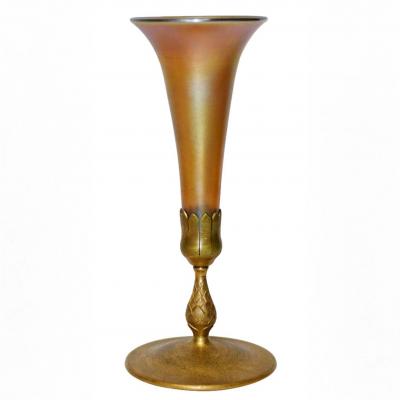 Tiffany Studios Tiffany Studios Favrile Glass Trumpet Vases on Bronze Bases