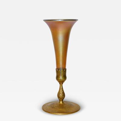 Tiffany Studios Tiffany Studios Favrile Glass Trumpet Vases on Bronze Bases