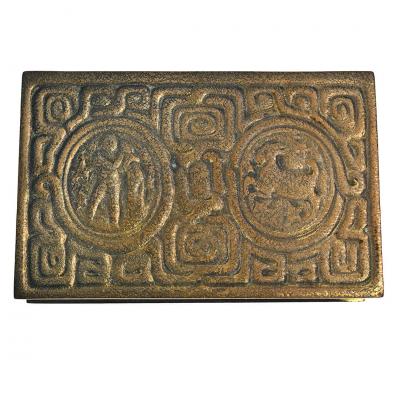 Tiffany Studios Tiffany Studios Gilt Bronze Zodiac Pattern Dor Stamp Box